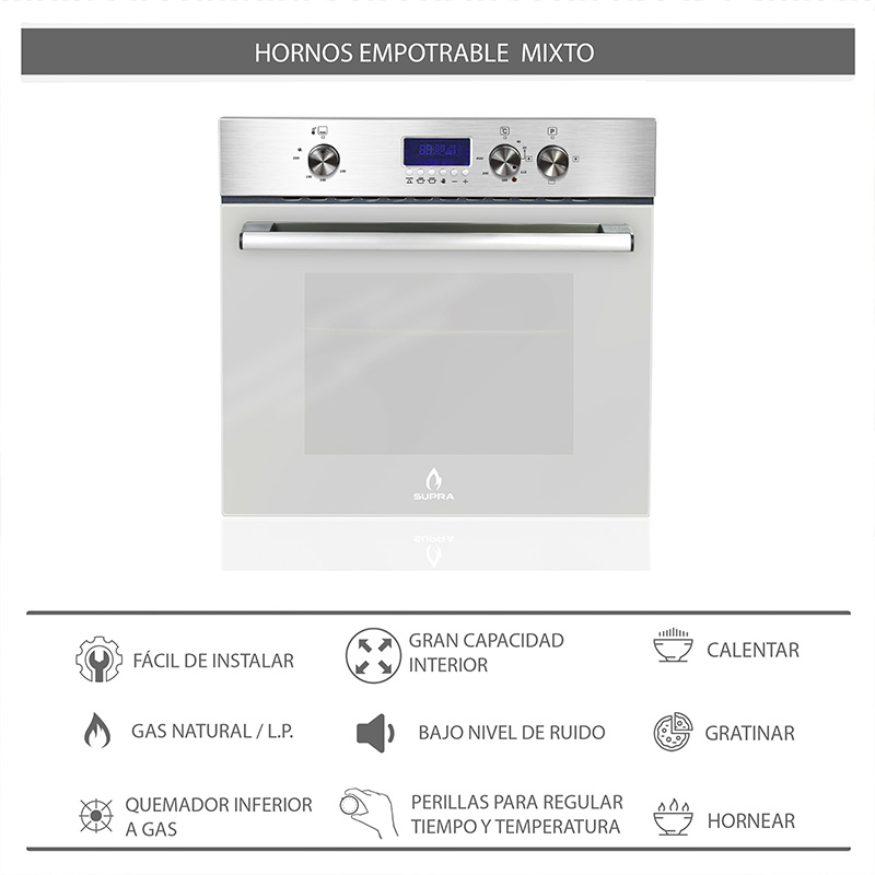 Foto 8 pulgar | Horno De Gas Silver Vortex Empotrable En Acero Inoxidable Y Puerta De Cristal Templado