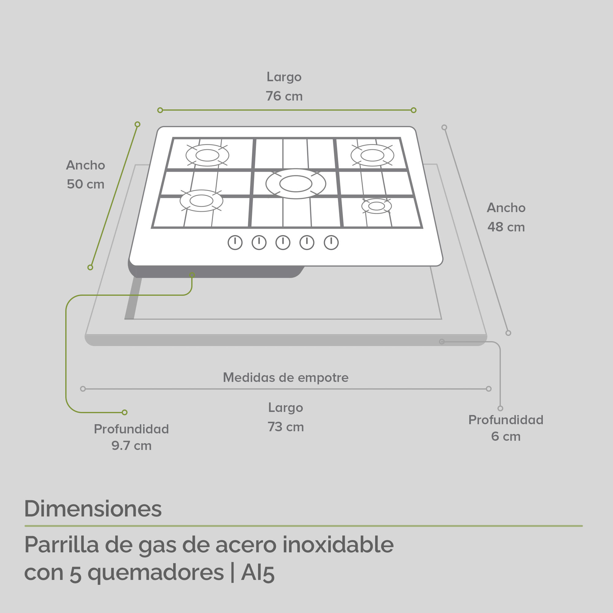 Foto 4 pulgar | Parrilla de Gas Acero Inoxidable con 5 Quemadores Avera Ai5 color Plateado