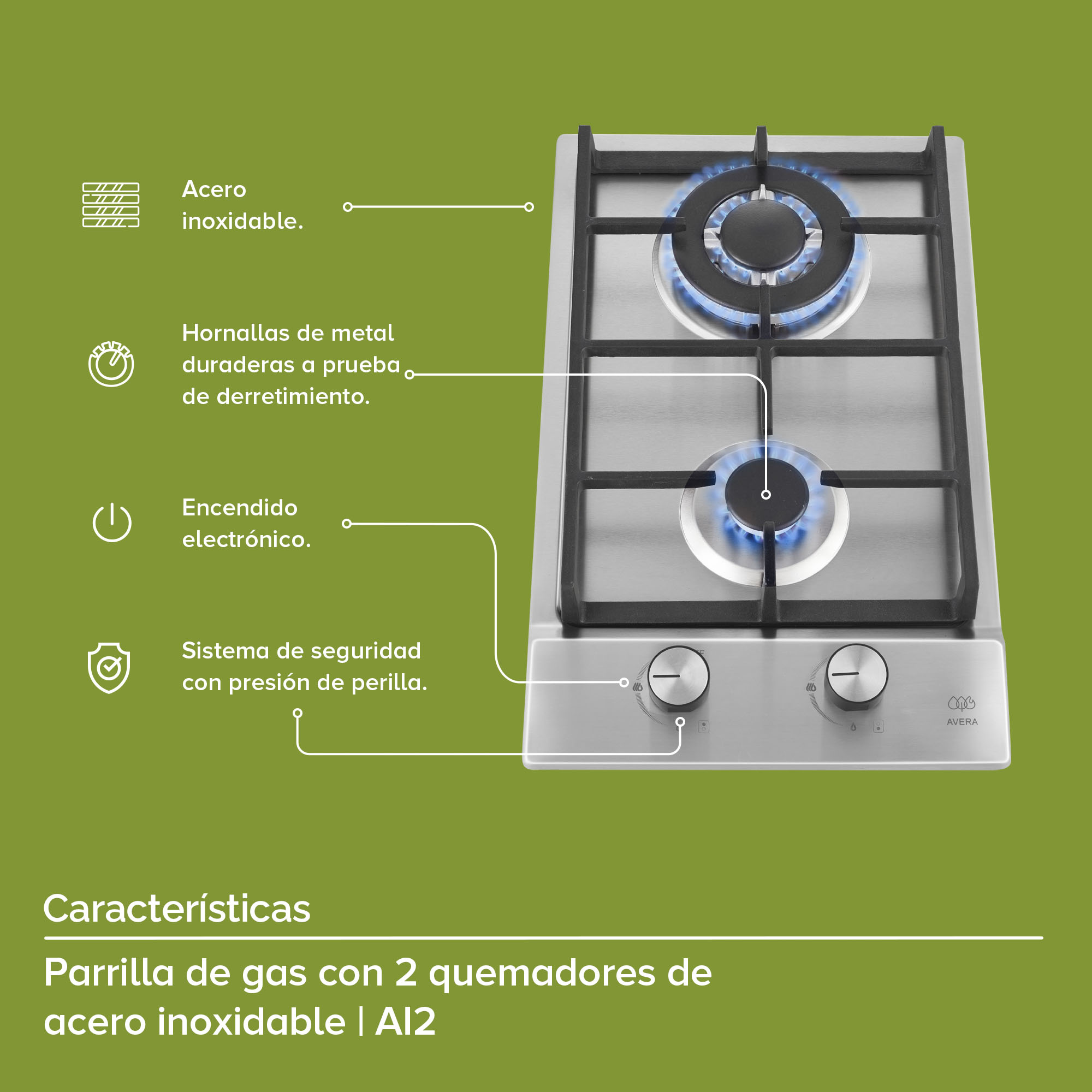 Foto 4 | Parrilla de Gas 2 Quemadores Avera Ai2 color Plateado de Acero Inoxidable