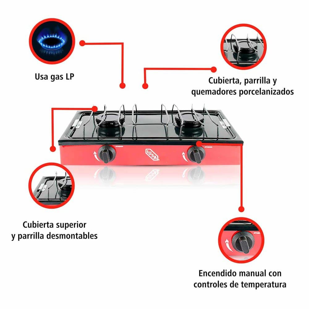 Foto 4 pulgar | Parrilla A Gas 2 Quemadores Caper Roja