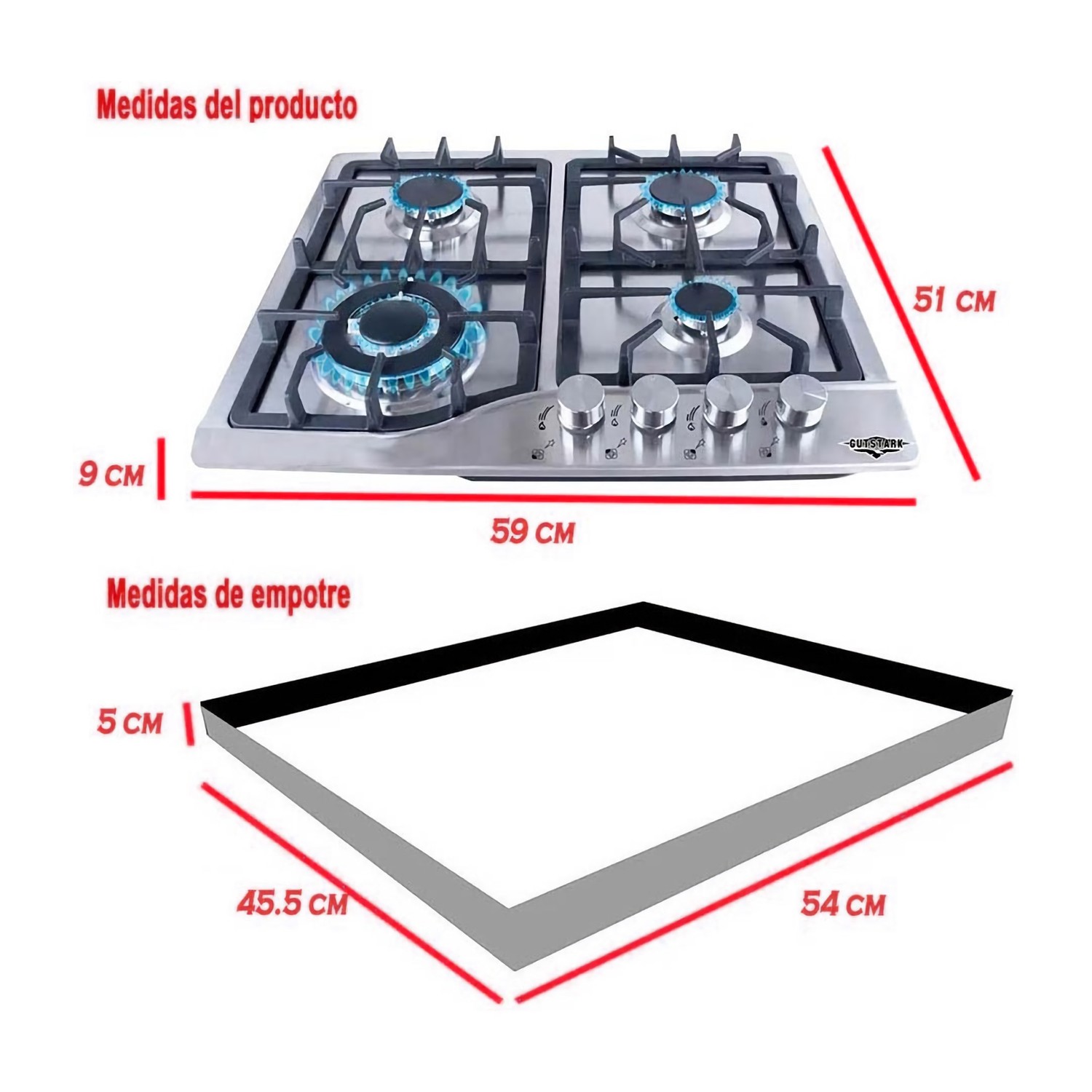 Foto 9 pulgar | Parrilla Gas Gutstark 4 Quemadores Acero Inox Hogar Empotrable