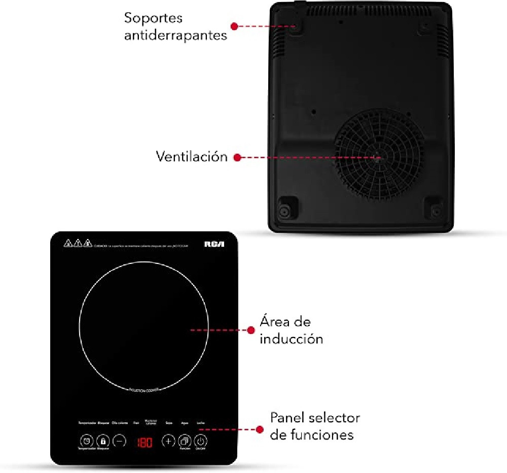 Foto 5 pulgar | Parrilla de Inducción de Cristal Templado RCA RC-12A3 Negro 1 Quemador