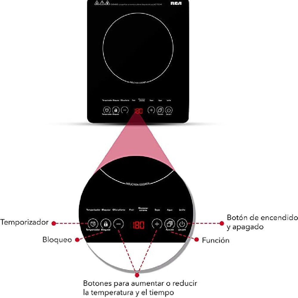 Foto 5 | Parrilla de Inducción de Cristal Templado RCA RC-12A3 Negro 1 Quemador