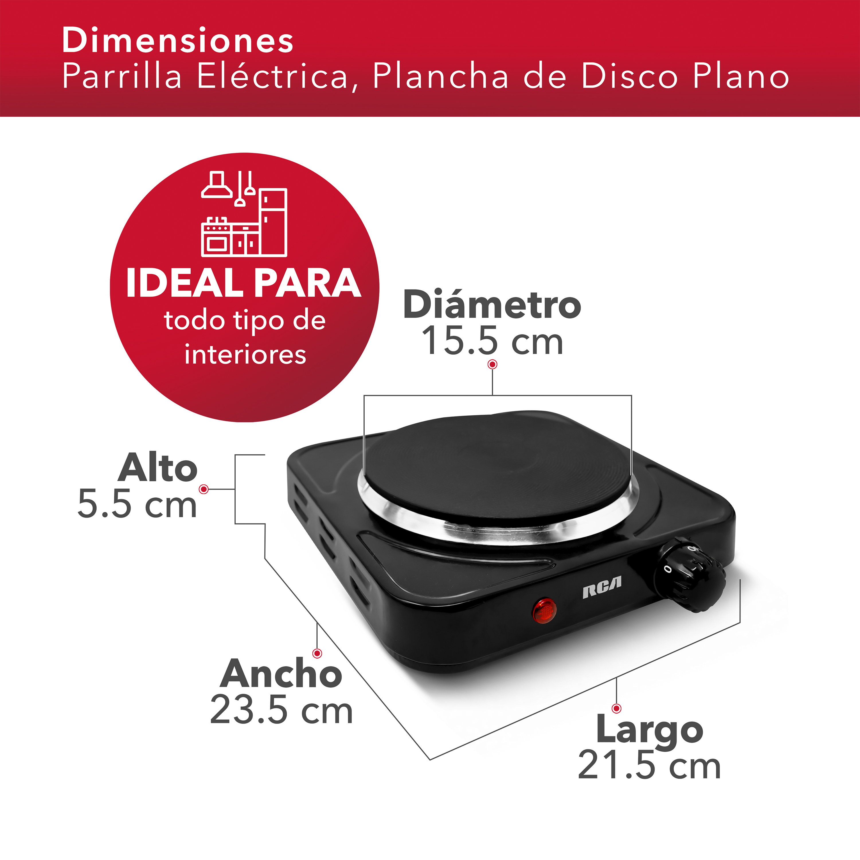 Foto 4 pulgar | Parrilla Eléctrica Plancha de Disco Plano RCA Rc1000n Negro