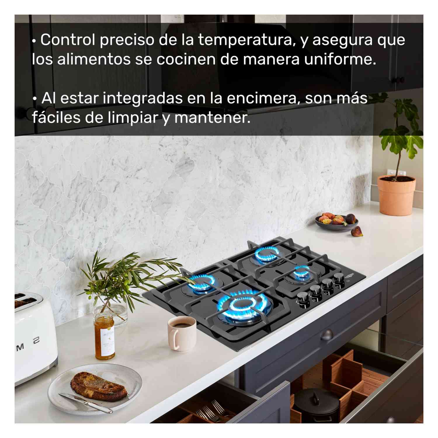 Foto 5 pulgar | Parrilla Gas  Gutstark Cristal Templado 4 Quemadores Estufillas Hogar