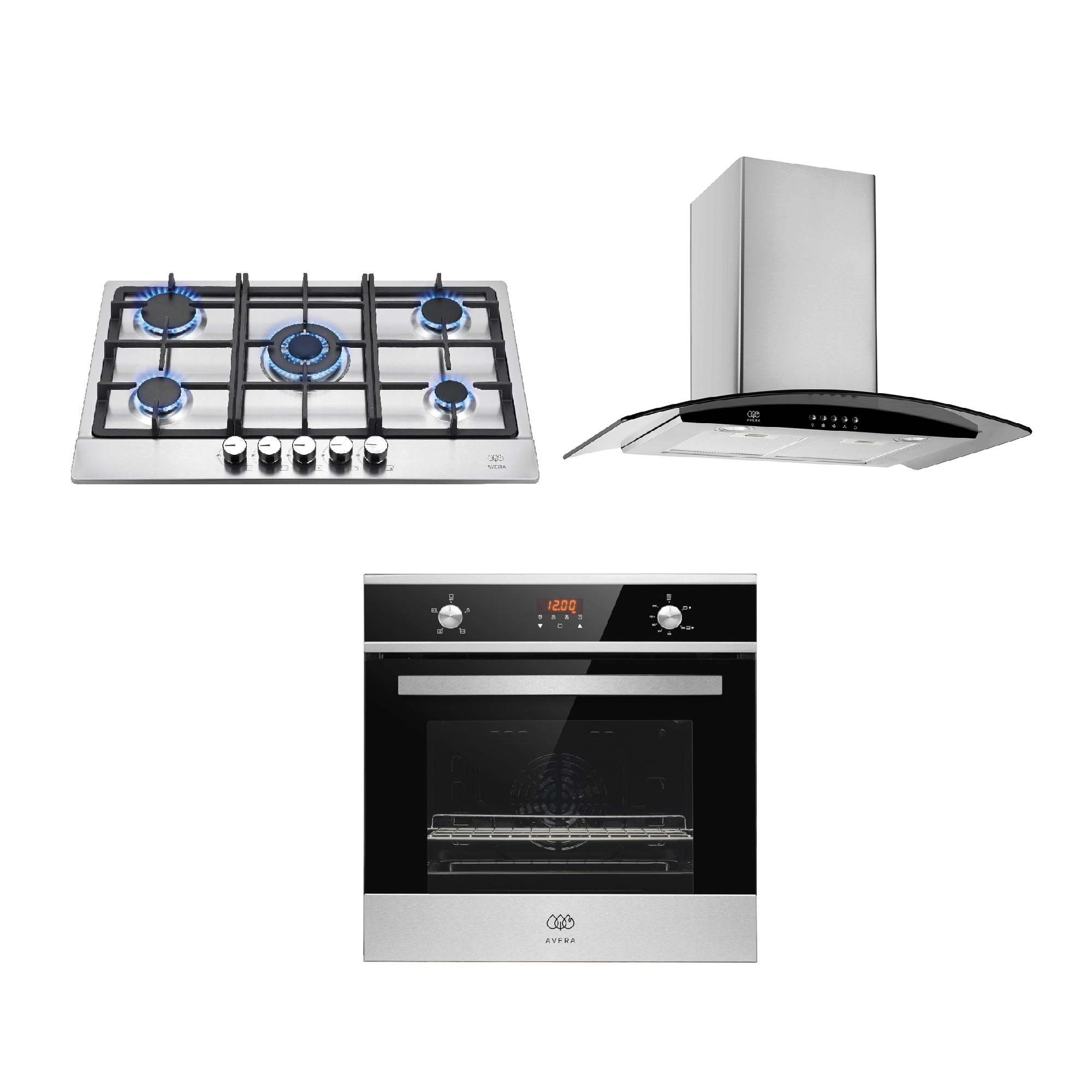 Combo Parrilla A Gas 5 Quemadores Campana Extractora Y Horno Empotrable Avera Ai5cev60che01lp - Color Negro