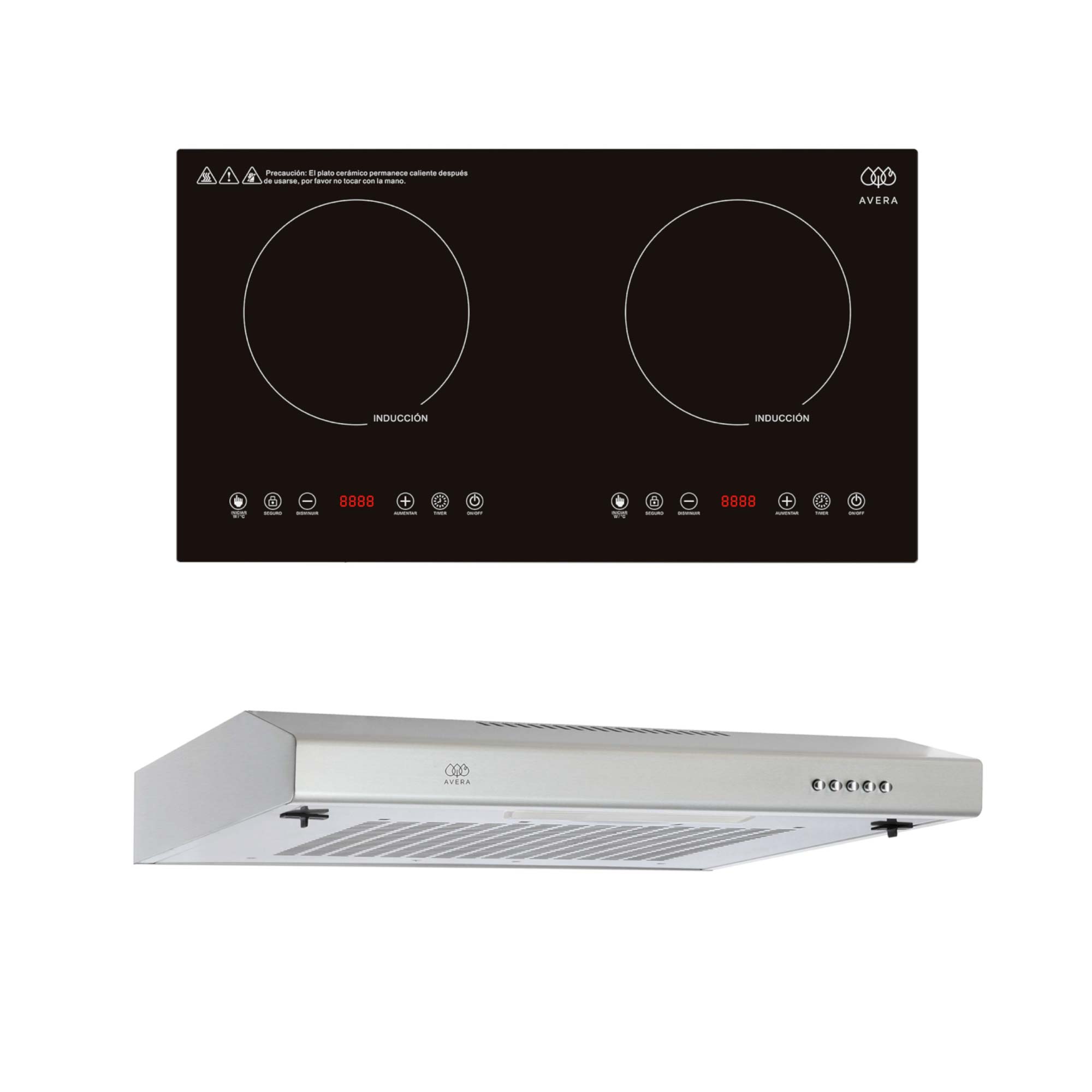 Combo Parrilla De Inducción 2 Zonas Y Campana De Pared 60 Cm Avera Piv2cea60 - Color Negro