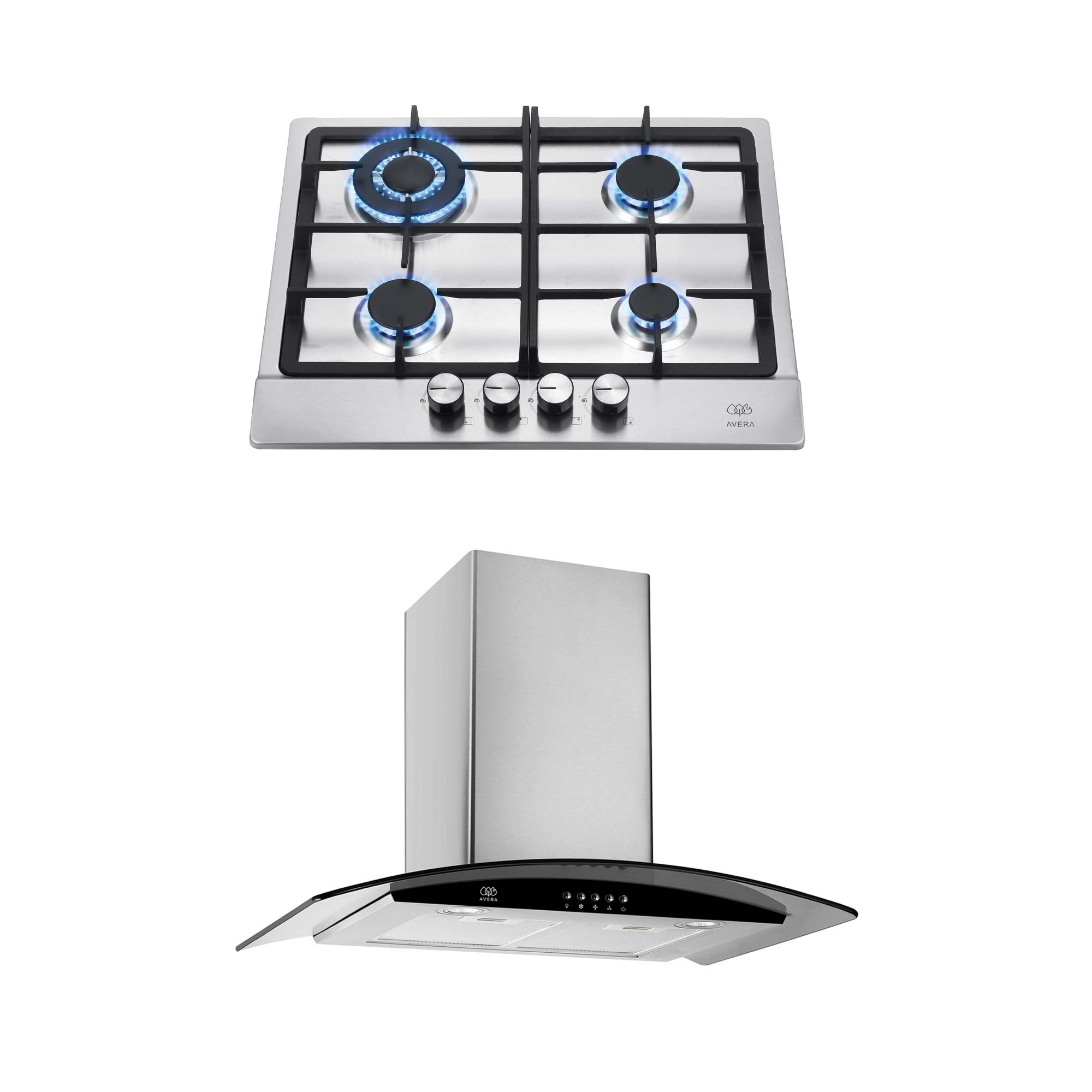 Combo Parrilla A Gas 4 Quemadores Y Campana De Pared 76 Cm Avera Ai4cev60c - Color Plata