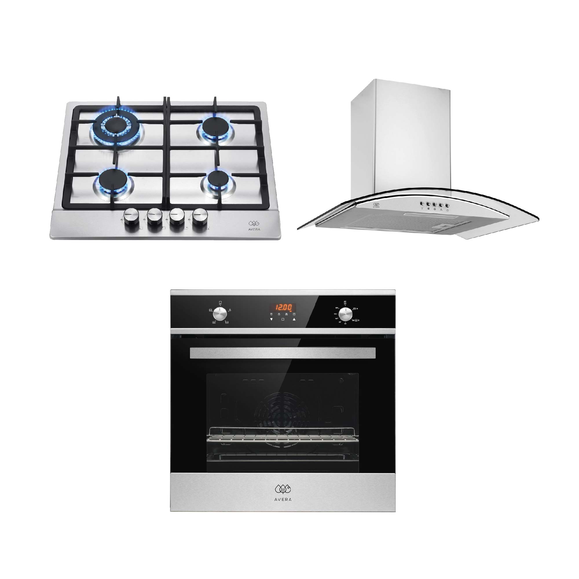 Combo Parrilla A Gas 4 Quemadores Campana Extractora Y Horno Empotrable Avera Ai4cev60he01nat - Color Plata