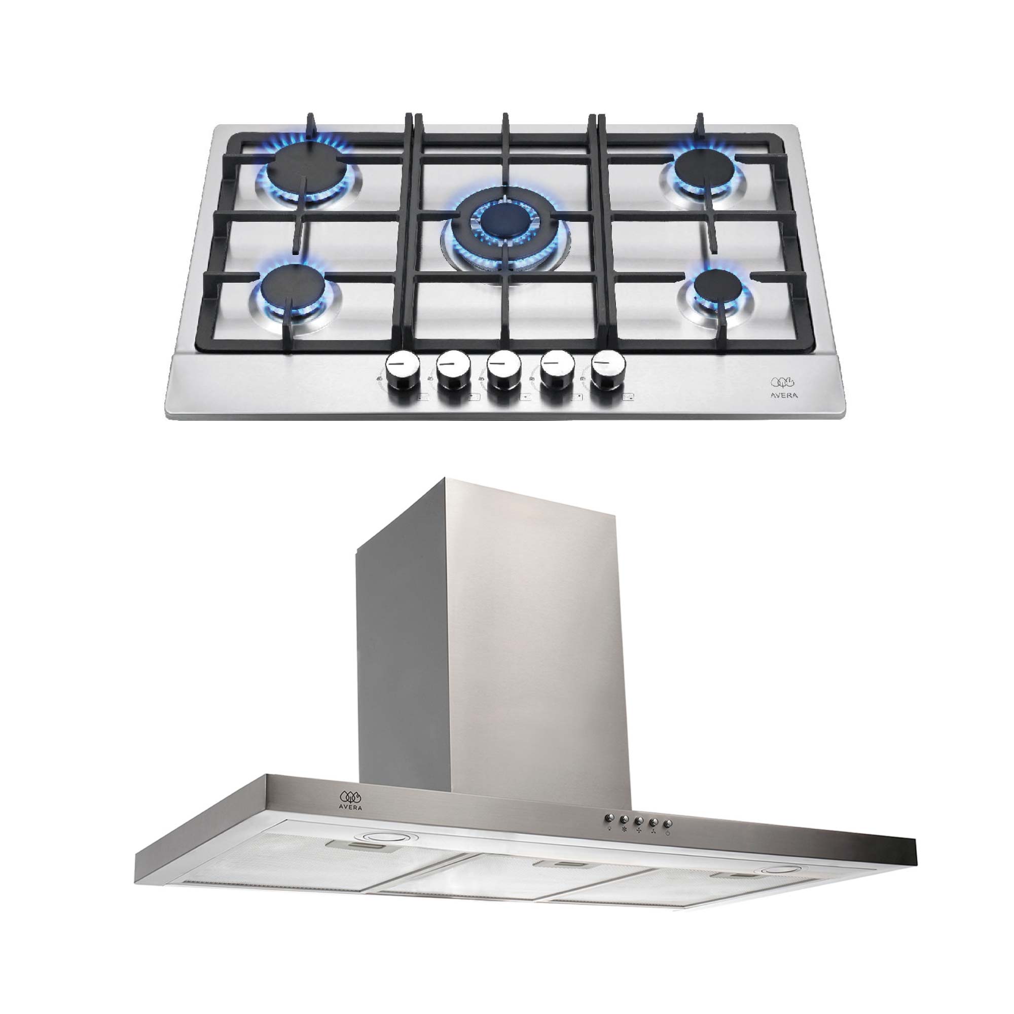 Combo Parrilla A Gas 5 Quemadores Y Campana De Pared 90 Cm Avera Ai5cev90b - Color Plata