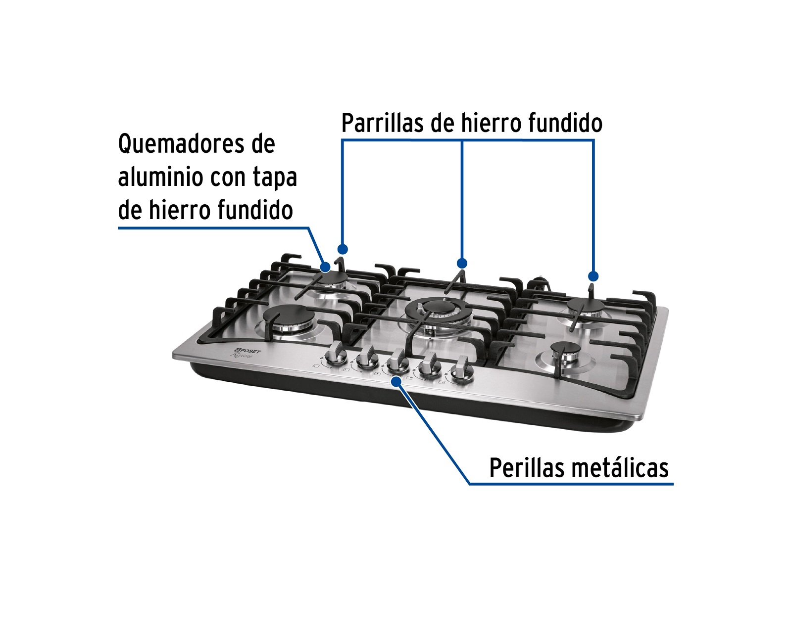 Foto 2 | Parrilla de Gas Empotrable Foset PAGA-5EX color Gris 5 Quemadores