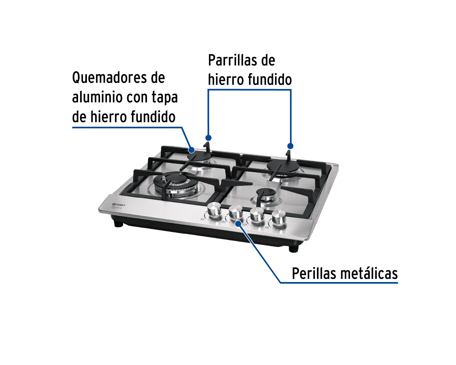 Foto 3 pulgar | Parrilla de Gas Foset PAGA-4EX color Gris Empotrable 4 Quemadores