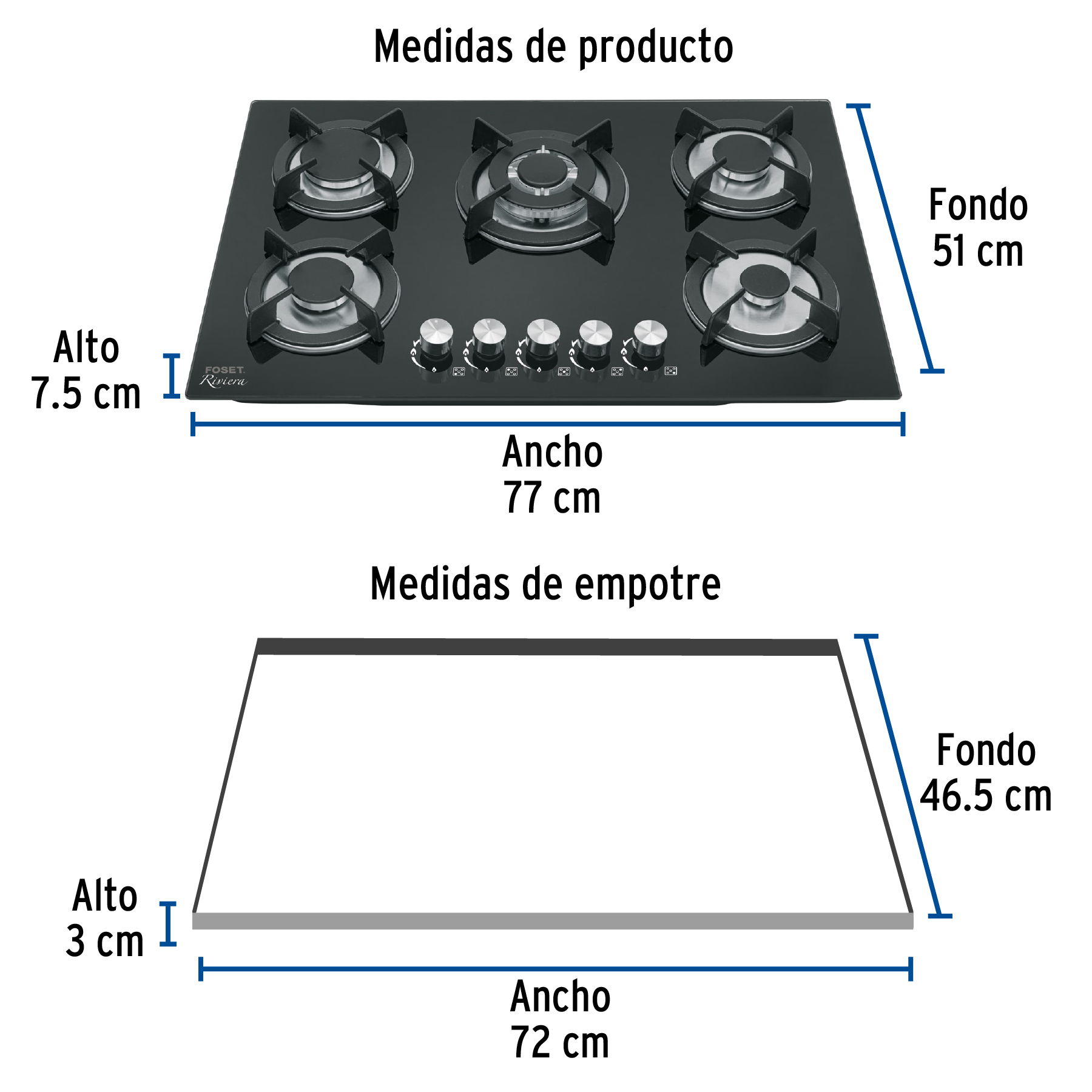 Foto 3 | Parrilla Empotrable de Gas Foset Paga5ev color Negro 5 Quemadores