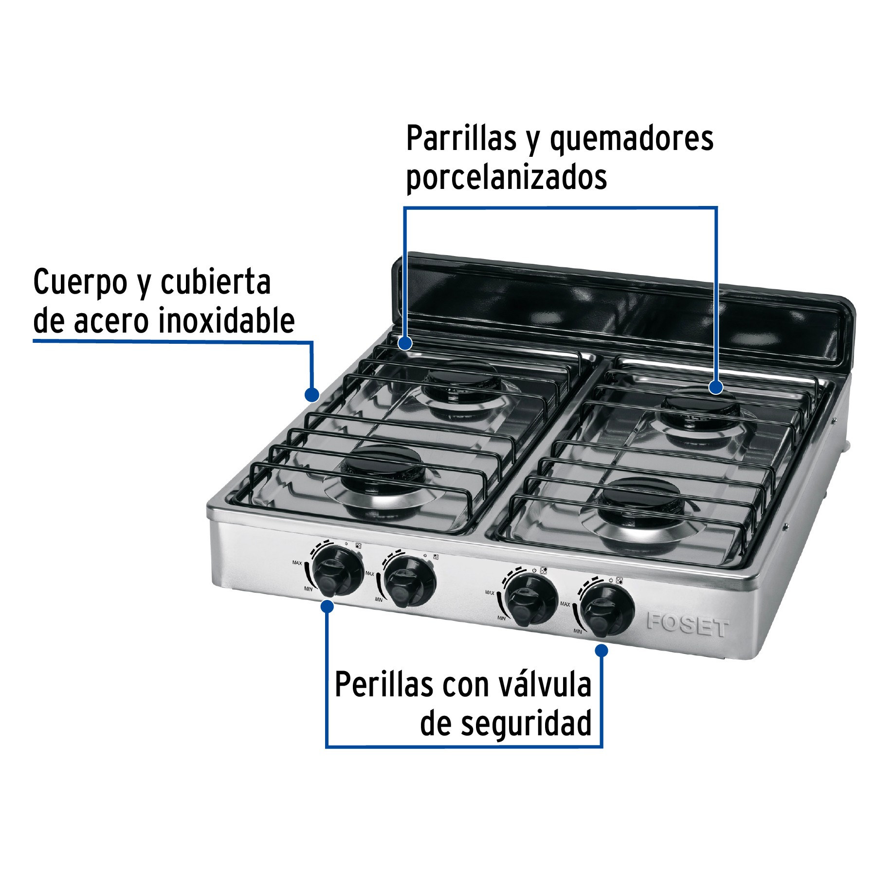 Foto 2 | Parrilla de Gas Foset PAGA-4X color Gris 4 Quemadores