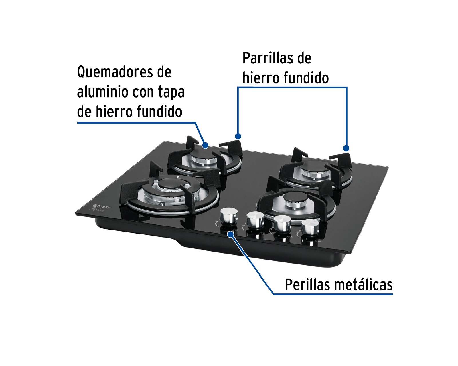 Foto 4 pulgar | Parrilla de Gas LP Foset PAGA-4EV color Negro Empotrable 4 Quemadores