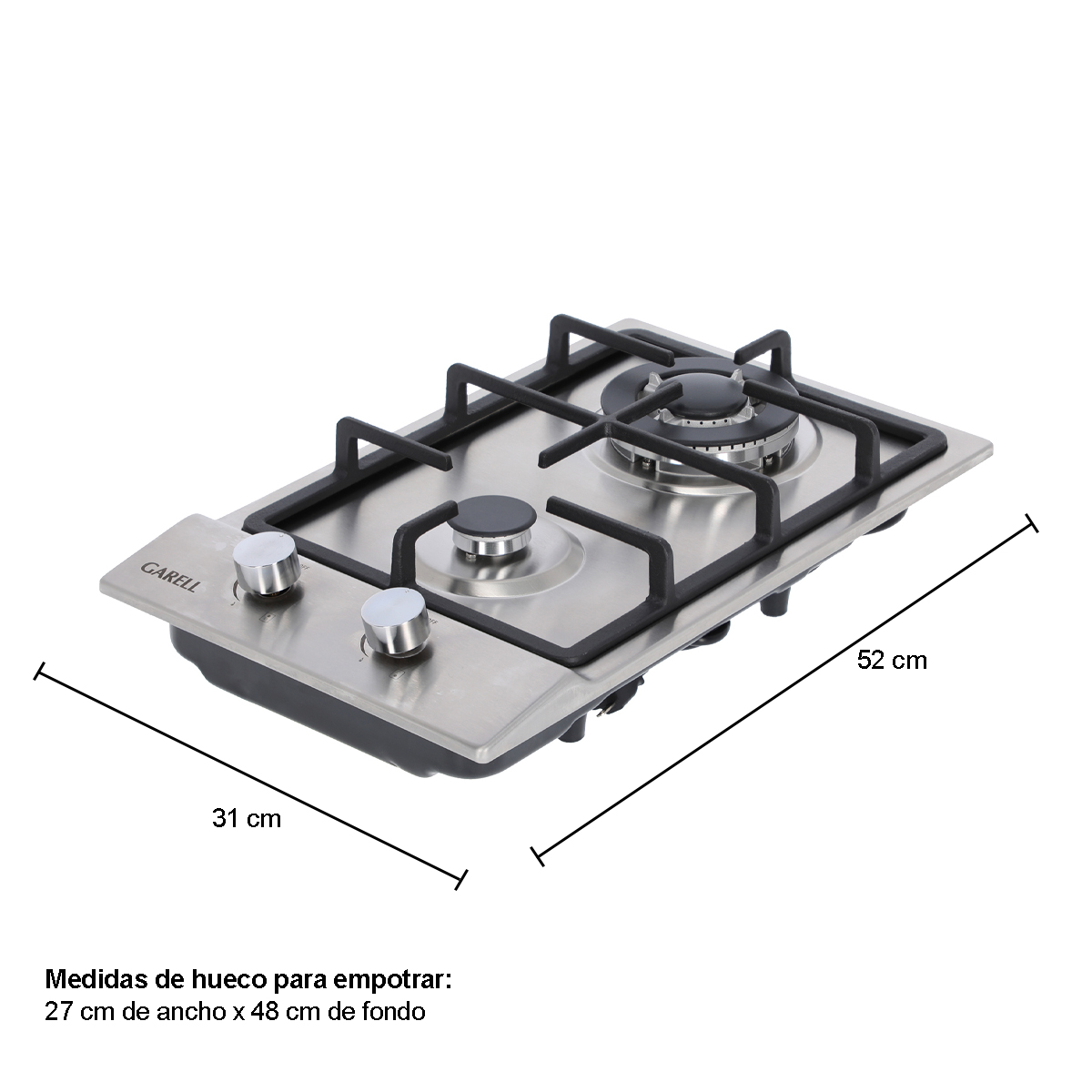 Foto 3 | Parrilla Empotrable Garell PEINOX-2Q color Gris 2 Quemadores