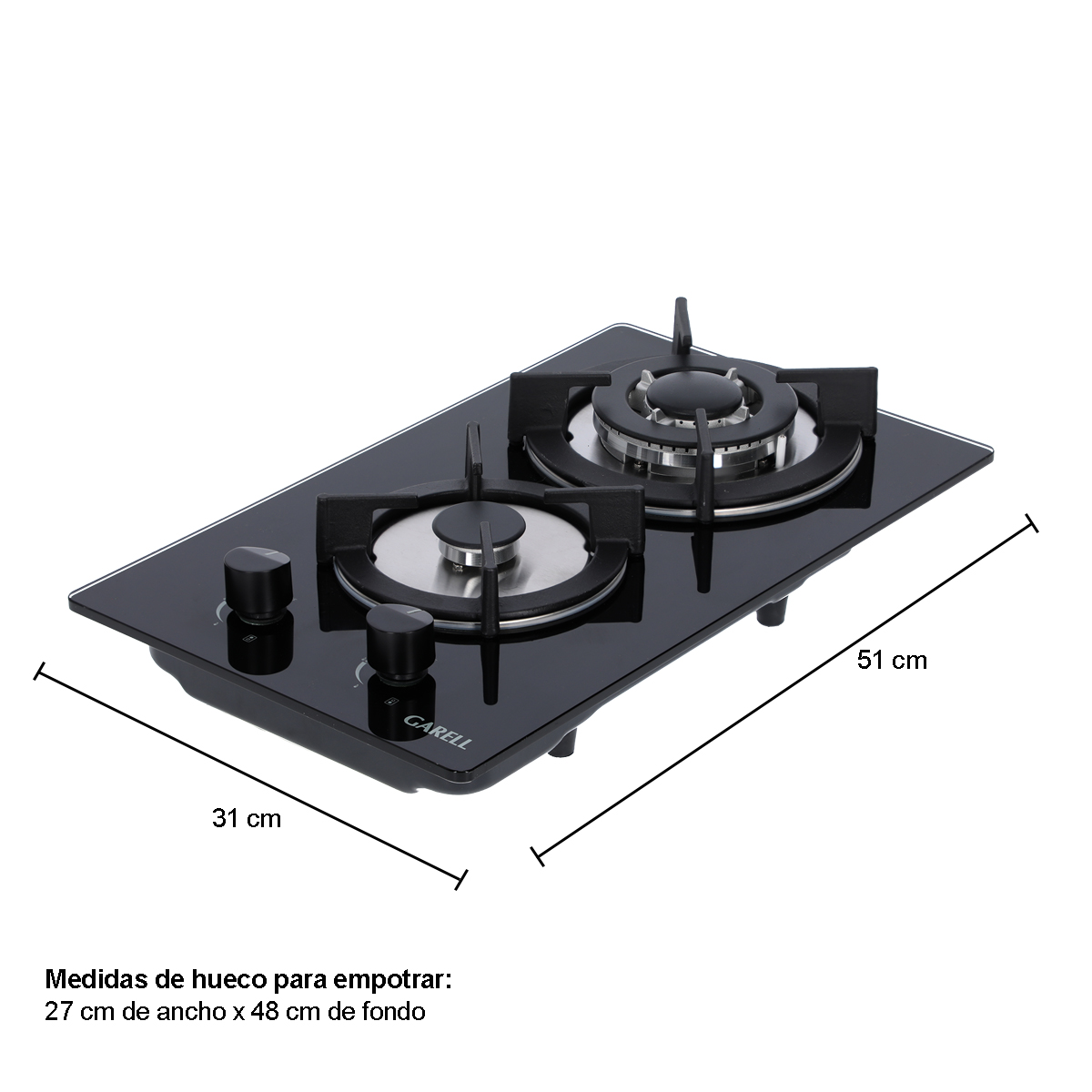 Foto 3 | Parrilla Empotrable Garell PEVID-2Q color Negro 2 Quemadores