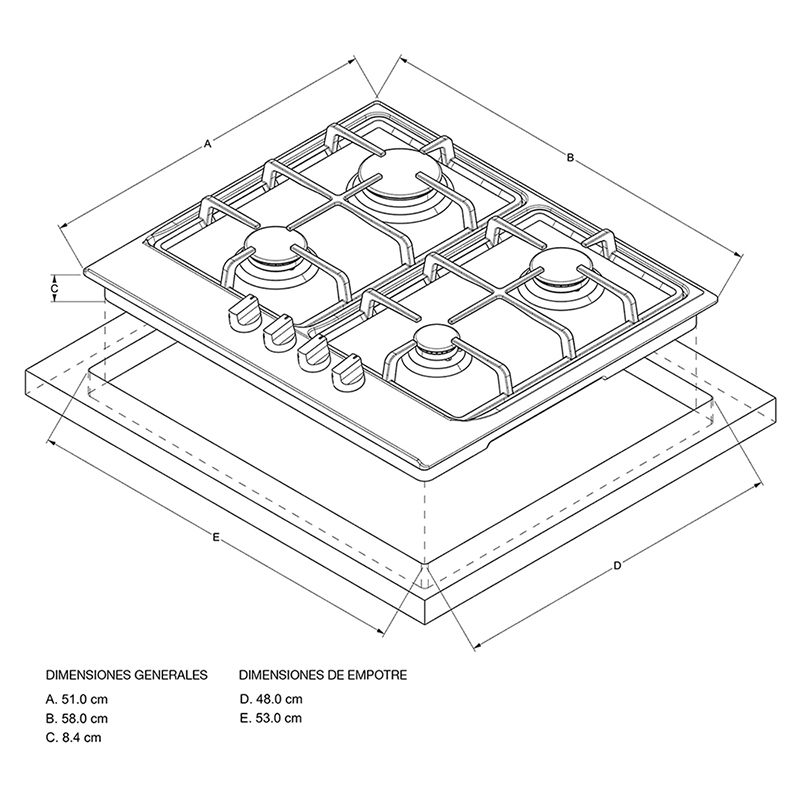 Foto 4 pulgar | Parrilla Gas Empotre Whirlpool Wp2450s 60 cm 4 Quemadores