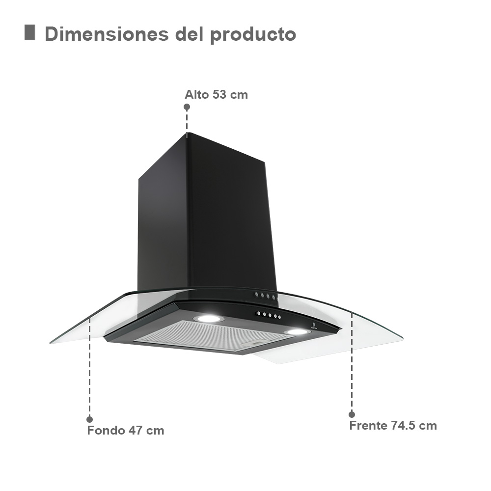 Foto 2 | Campana de Pared Cc-76-black y Parrilla de Inducción Induzione 76