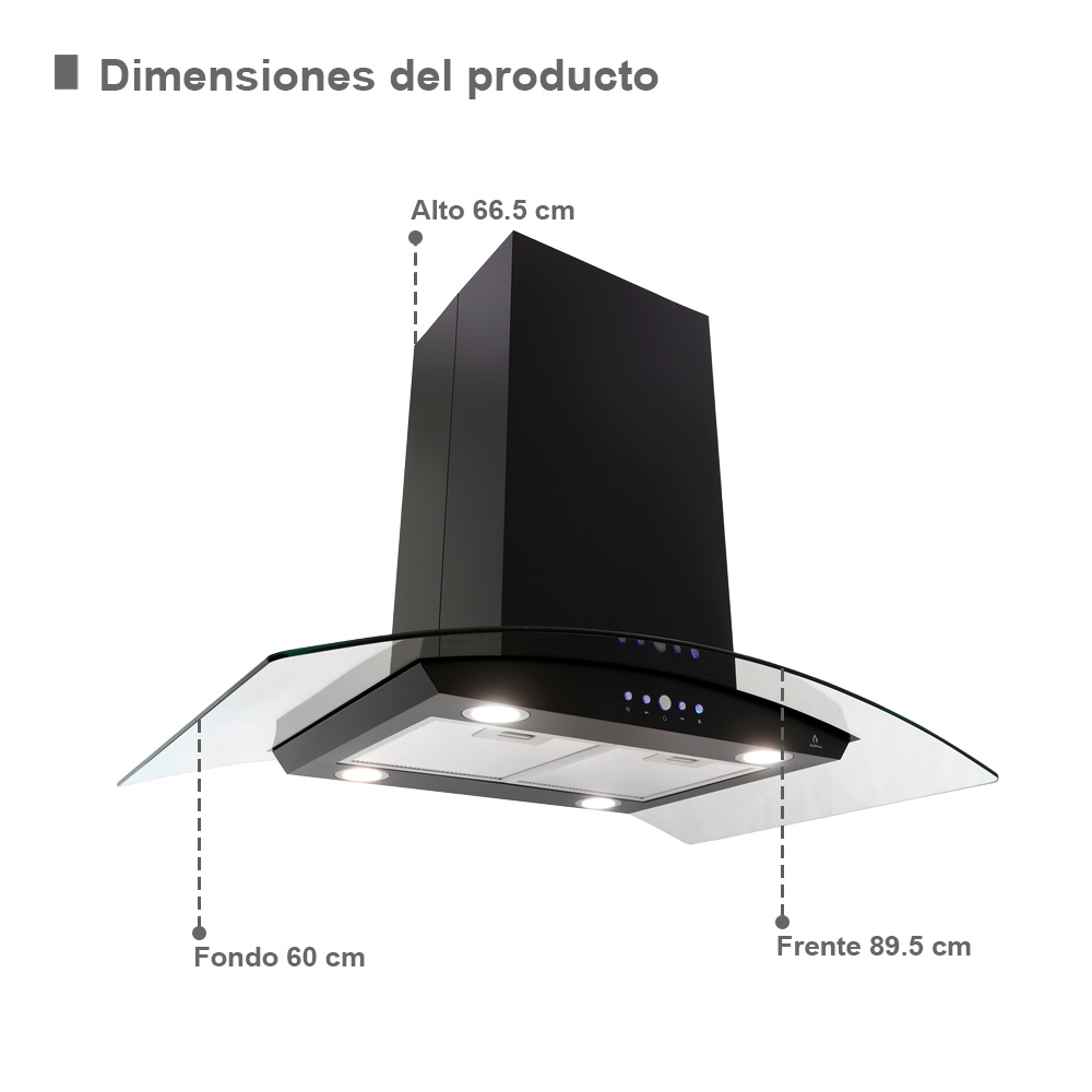 Foto 3 pulgar | Campana de Isla CI-90-Black y Parrilla de Gas con Cristal Templado Onix 90 Supra Varese