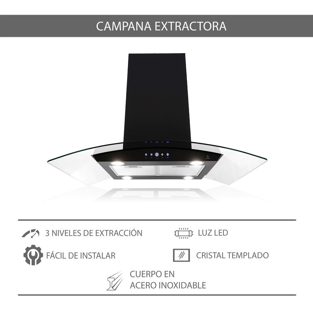 Foto 4 | Campana de Isla CI-90-Black y Parrilla de Gas con Cristal Templado Onix 90 Supra Varese