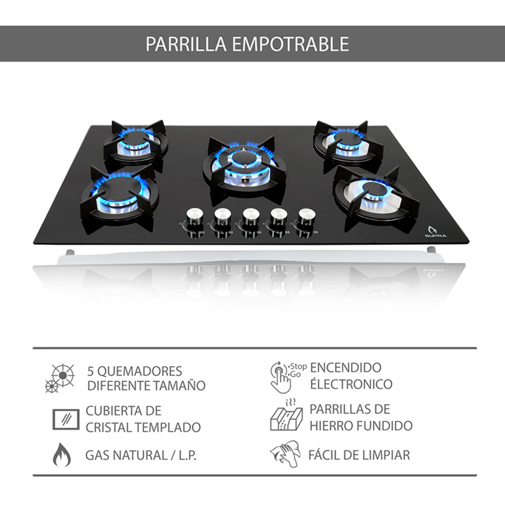 Foto 6 pulgar | Campana de Isla CI-90-Black y Parrilla de Gas con Cristal Templado Onix 90 Supra Varese