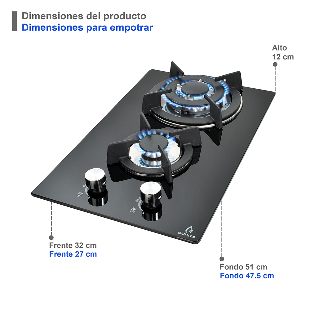 Foto 5 pulgar | Campana de Pared CB-60-BLACK / Parrilla de Inducción DUE-V y Parrilla de Gas Domino Glass Supra Cavallino