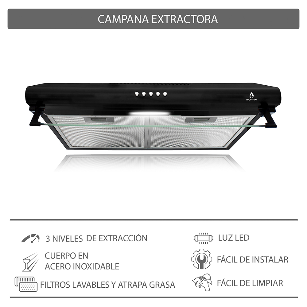 Foto 6 pulgar | Campana de Pared CB-60-BLACK / Parrilla de Inducción DUE-V y Parrilla de Gas Domino Glass Supra Cavallino