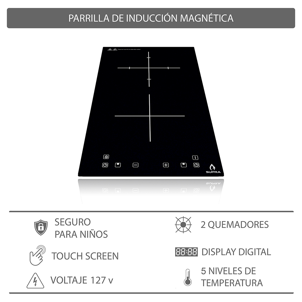 Foto 7 pulgar | Campana de Pared CB-60-BLACK / Parrilla de Inducción DUE-V y Parrilla de Gas Domino Glass Supra Cavallino