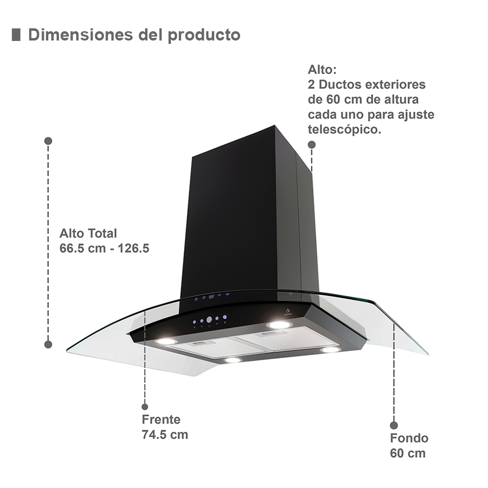 Foto 2 | Campana de Isla CI-76-BLACK y Parrilla de Gas Brioni Supra Saccarello