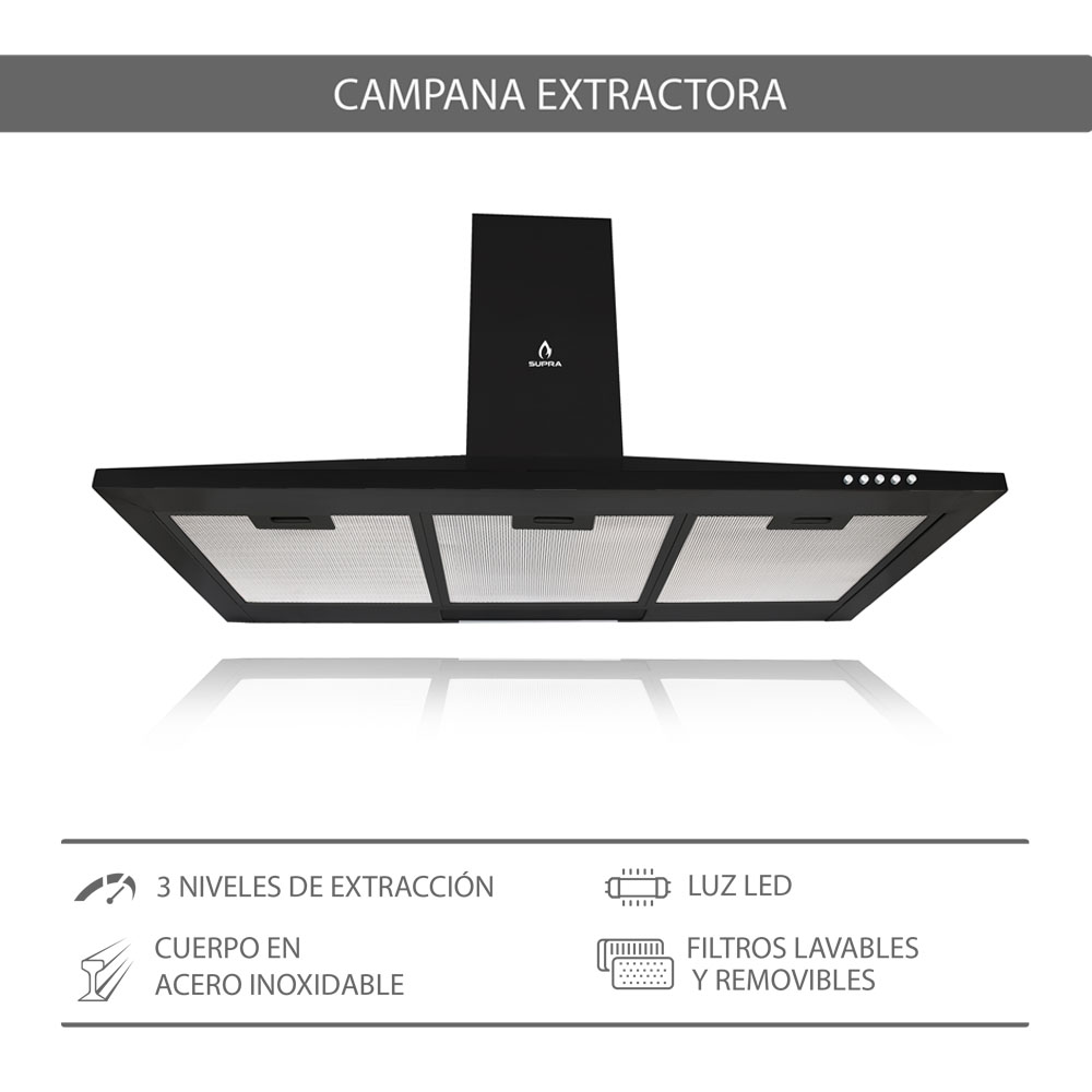 Foto 5 pulgar | Campana de Pared CM-90-BLACK y Parrilla de Gas 5Q-EB-87 Supra Enna color Negro