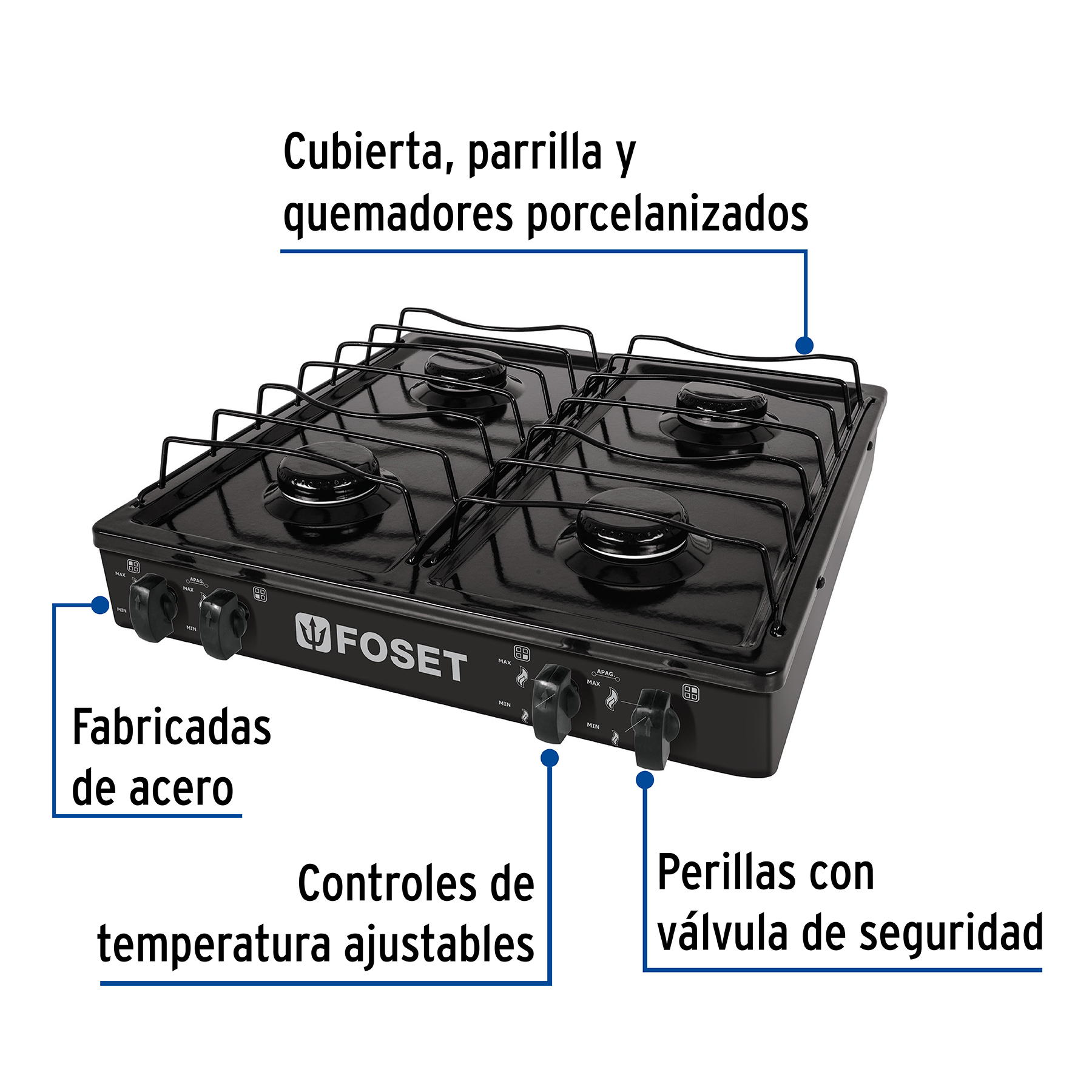 Foto 4 pulgar | Parrilla de Gas de Sobreponer 4 Quemadores Foset color Negro