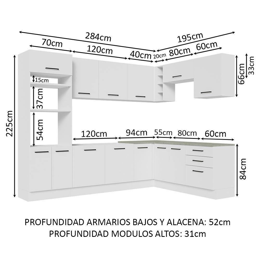 Foto 4 pulgar | Cocina Integral de Esquina Madesa Agata 479 cm