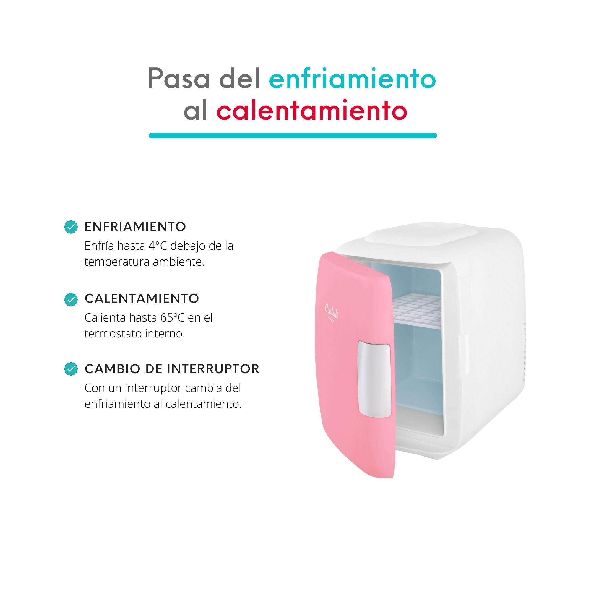 Foto 6 pulgar | Mini Refrigerador Cooluli Classic Frío/Caliente 4l 6 Latas color Rosa