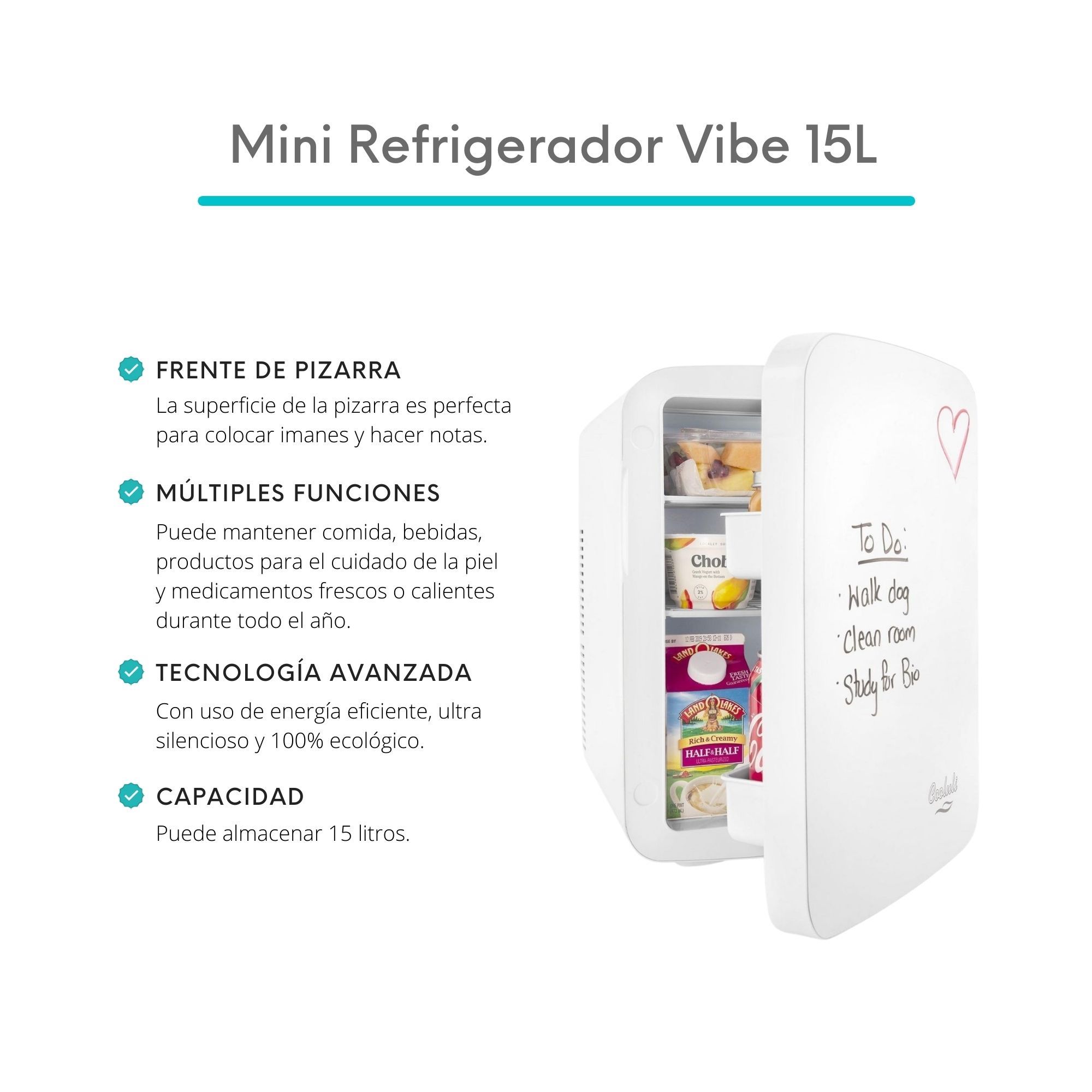 Foto 5 pulgar | Mini Refrigerador Cooluli Vibe Frío/caliente Con Pizarrón 15l color Blanco