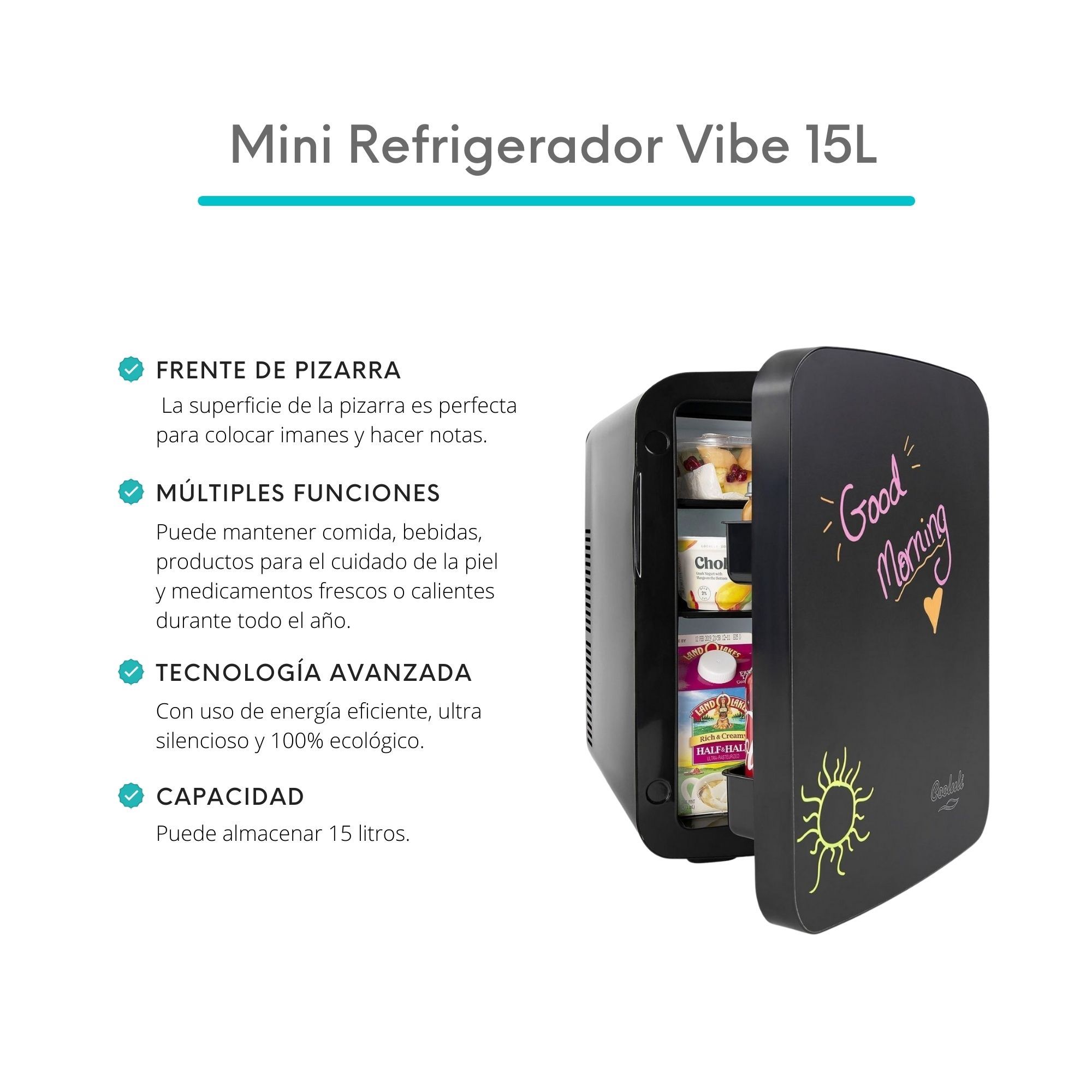 Foto 5 pulgar | Mini Refrigerador Cooluli Vibe Frío/Caliente con Pizarrón 15l color Negro