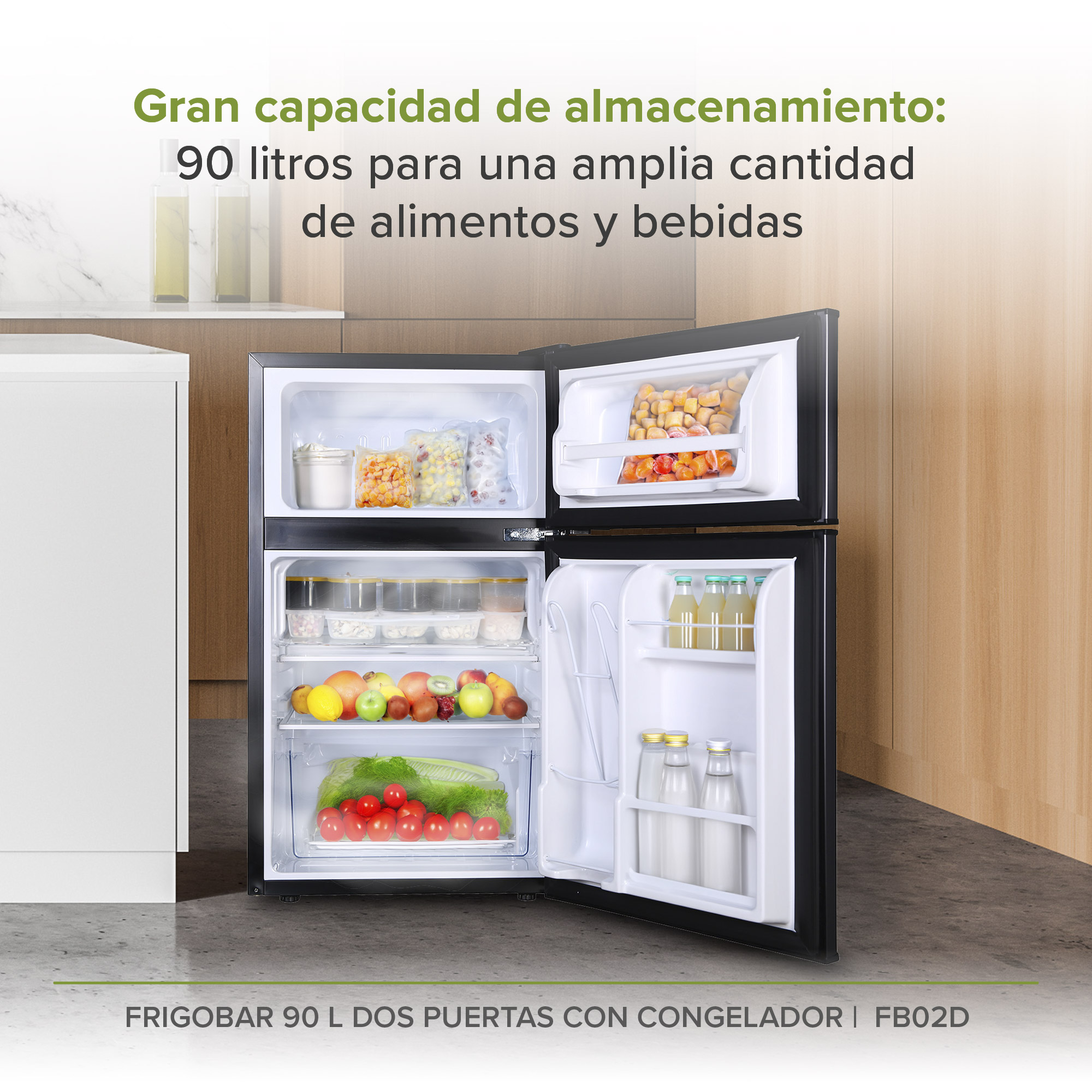 Foto 3 pulgar | Frigobar Con Dos Puertas Y Congelador 3.2 Pies 90 Litros Avera Fb02d