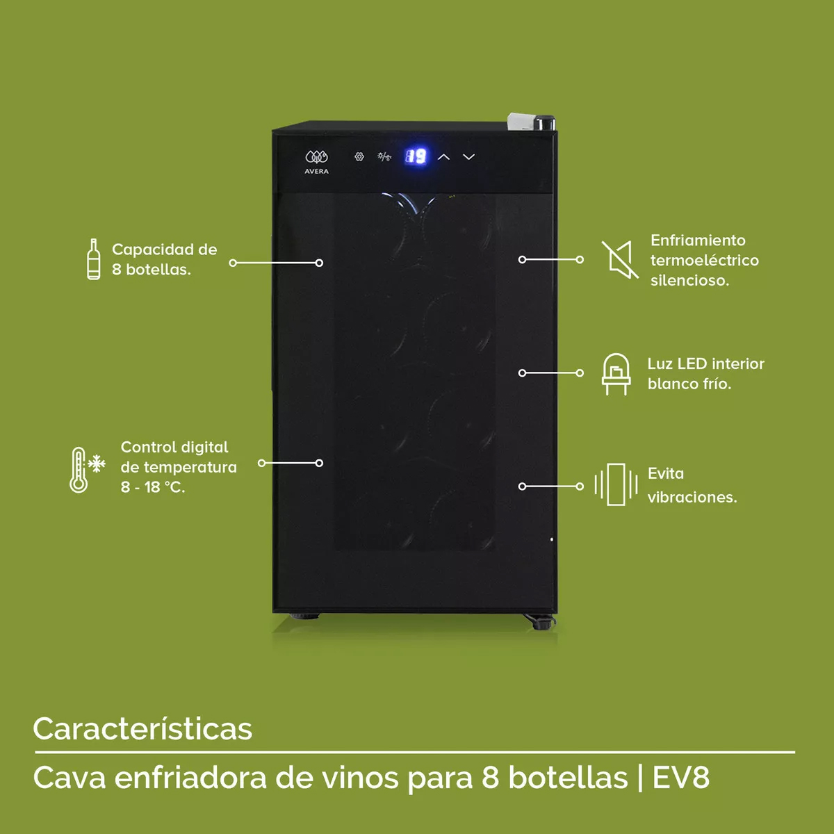 Foto 5 pulgar | Cava Avera Enfriador de Vinos Capacidad 8 Botellas Negra