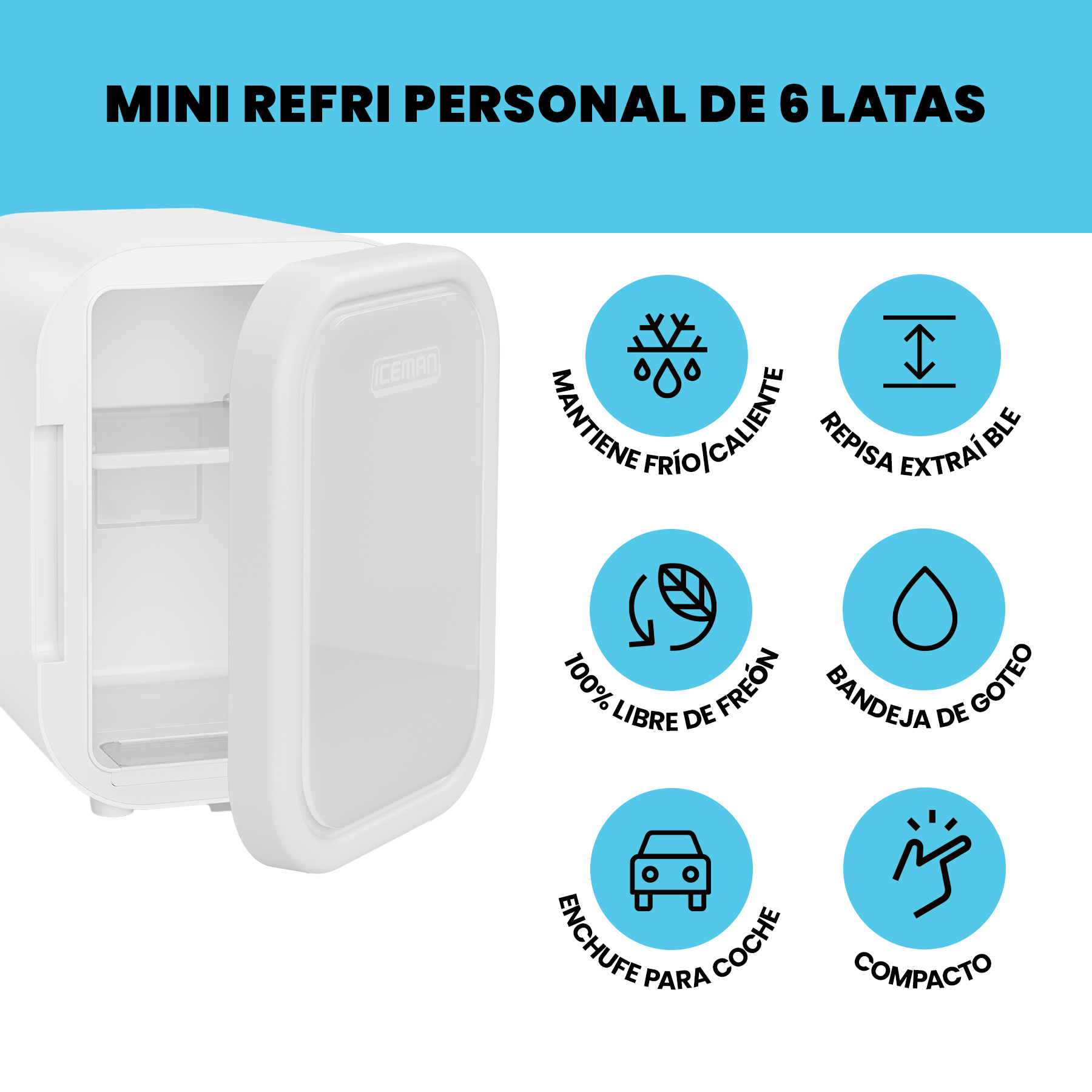 Foto 3 pulgar | Chefman - Mini Refrigerador Portátil 6 Latas Color Blanco