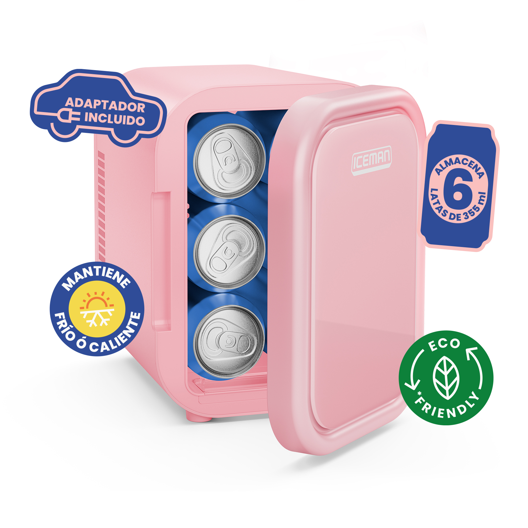 Chefman - Mini Refrigerador Portátil 6 Latas Color Rosa