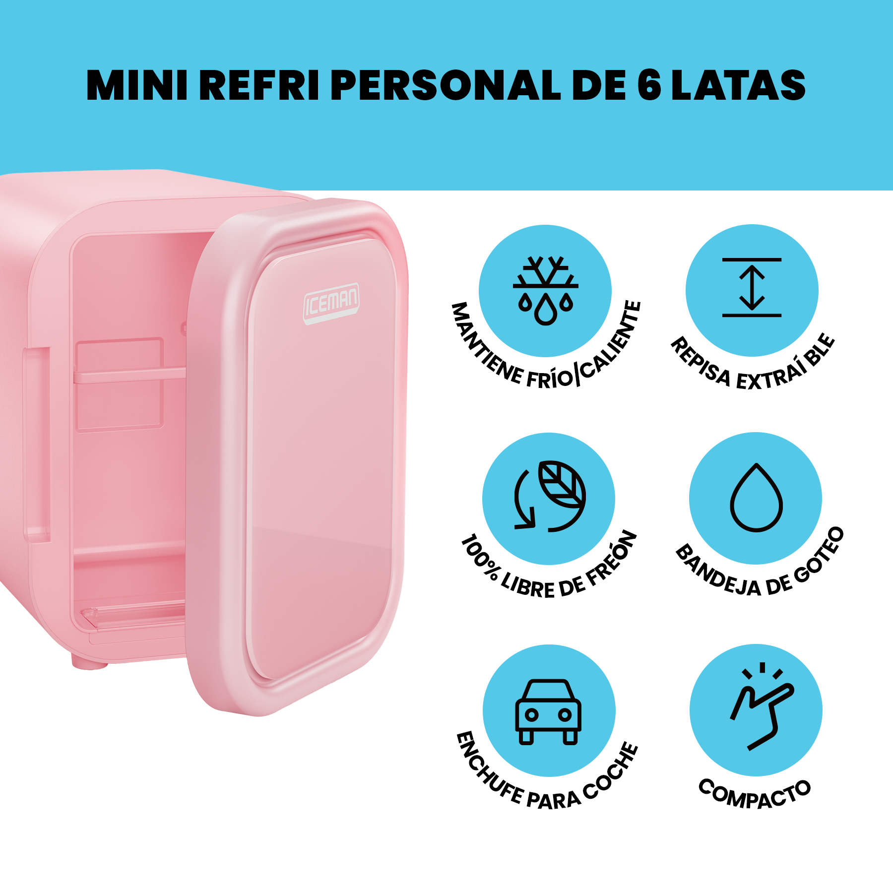 Foto 3 pulgar | Chefman - Mini Refrigerador Portátil 6 Latas Color Rosa