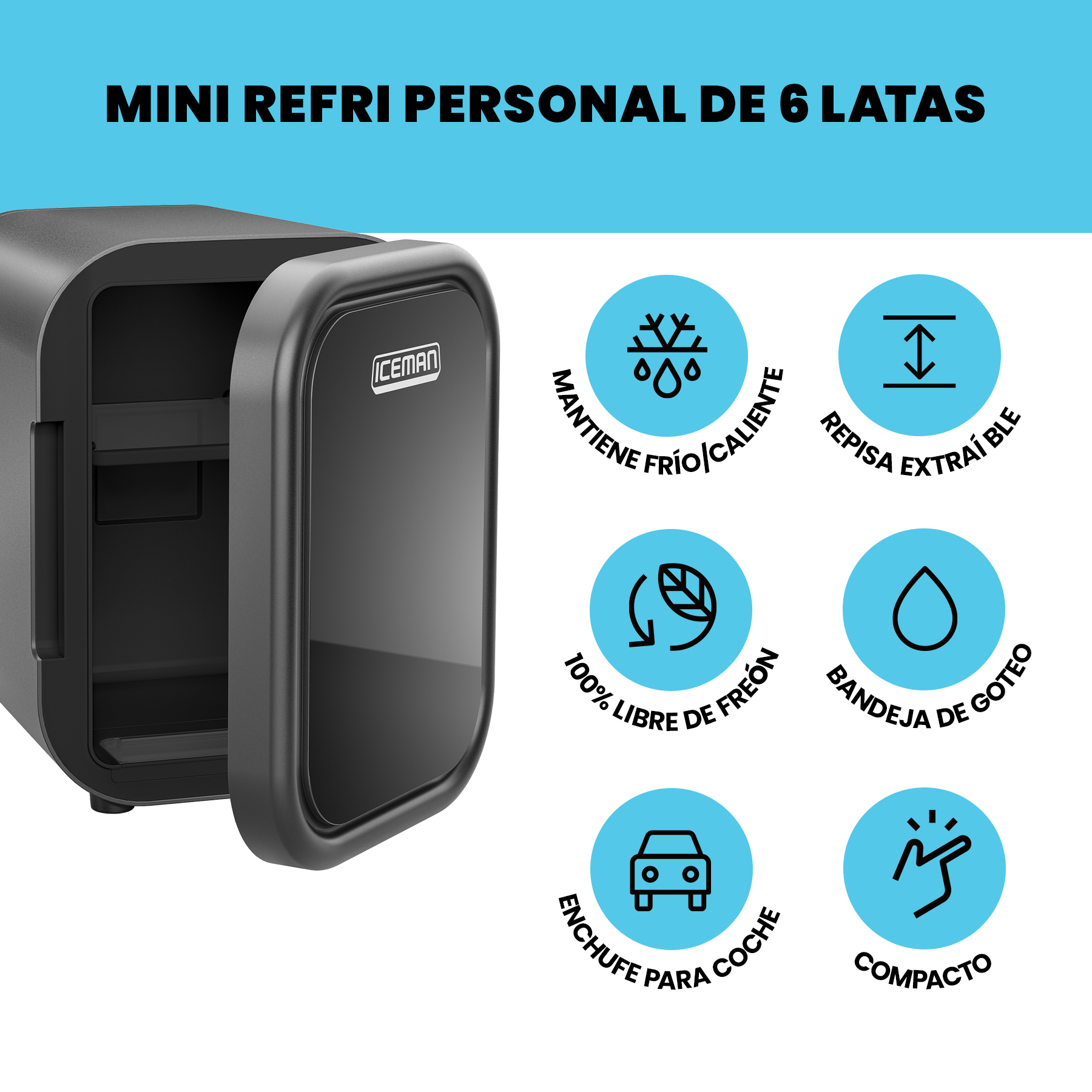 Foto 3 pulgar | Chefman - Mini Refrigerador Portátil 6 Latas Logrado Color Negro