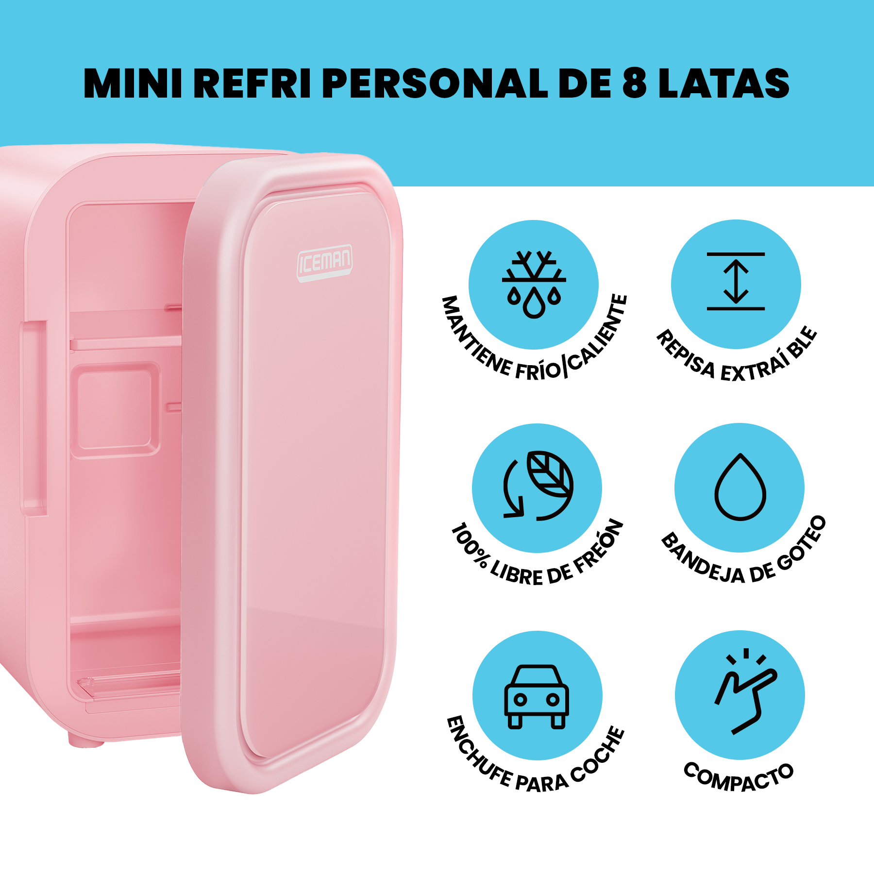 Foto 3 pulgar | Mini Refrigerador Chefman Portátil de 8 Latas Rosa