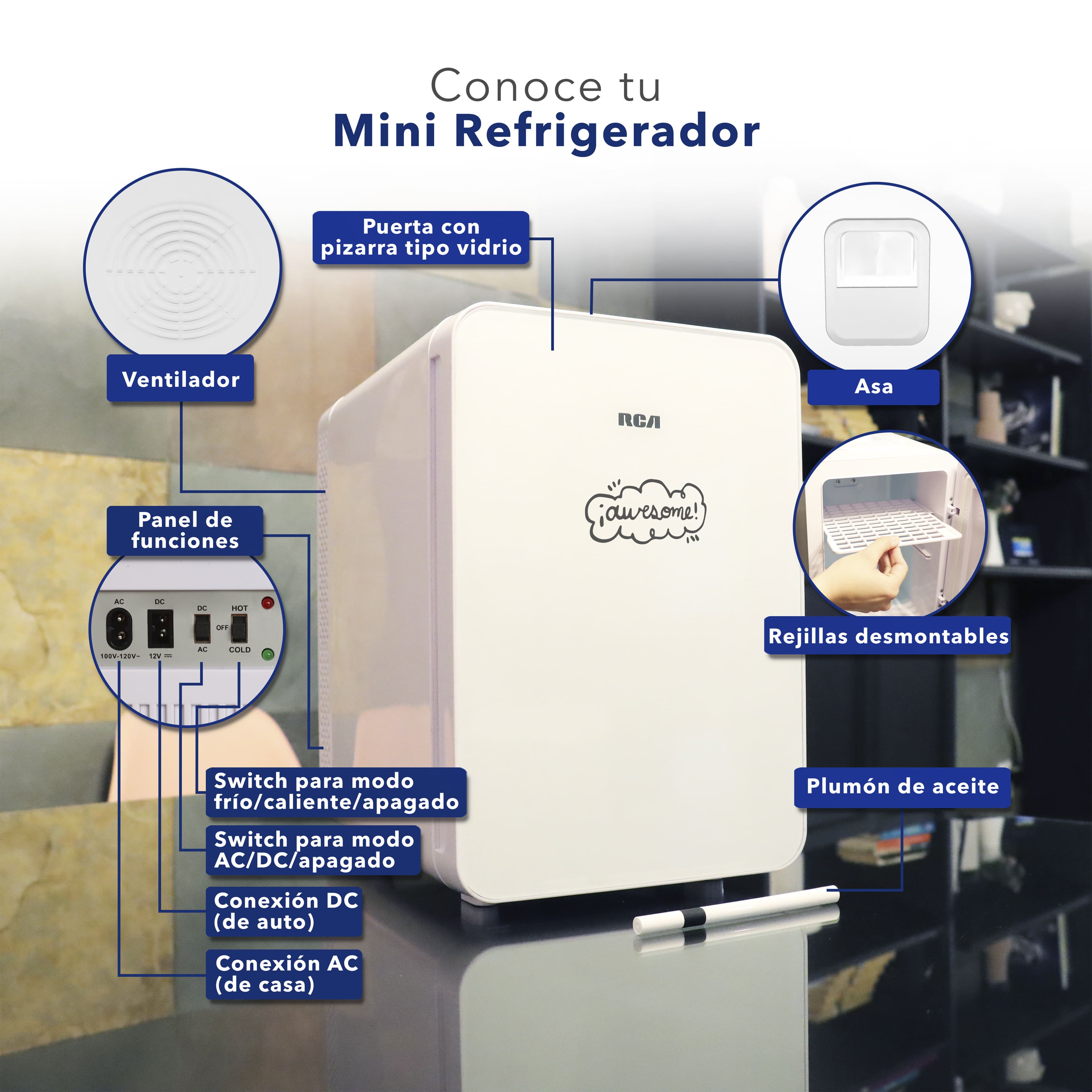 Foto 4 pulgar | Mini Refrigerador RCA Rc-fb1 Blanco Eléctrico Personalizable