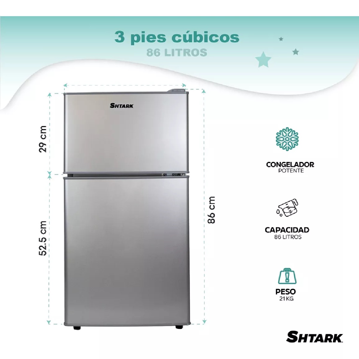 Foto 3 pulgar | Frigobar Refrigerador Con Freezer 86l 2 Puertas 3 Pies Plata