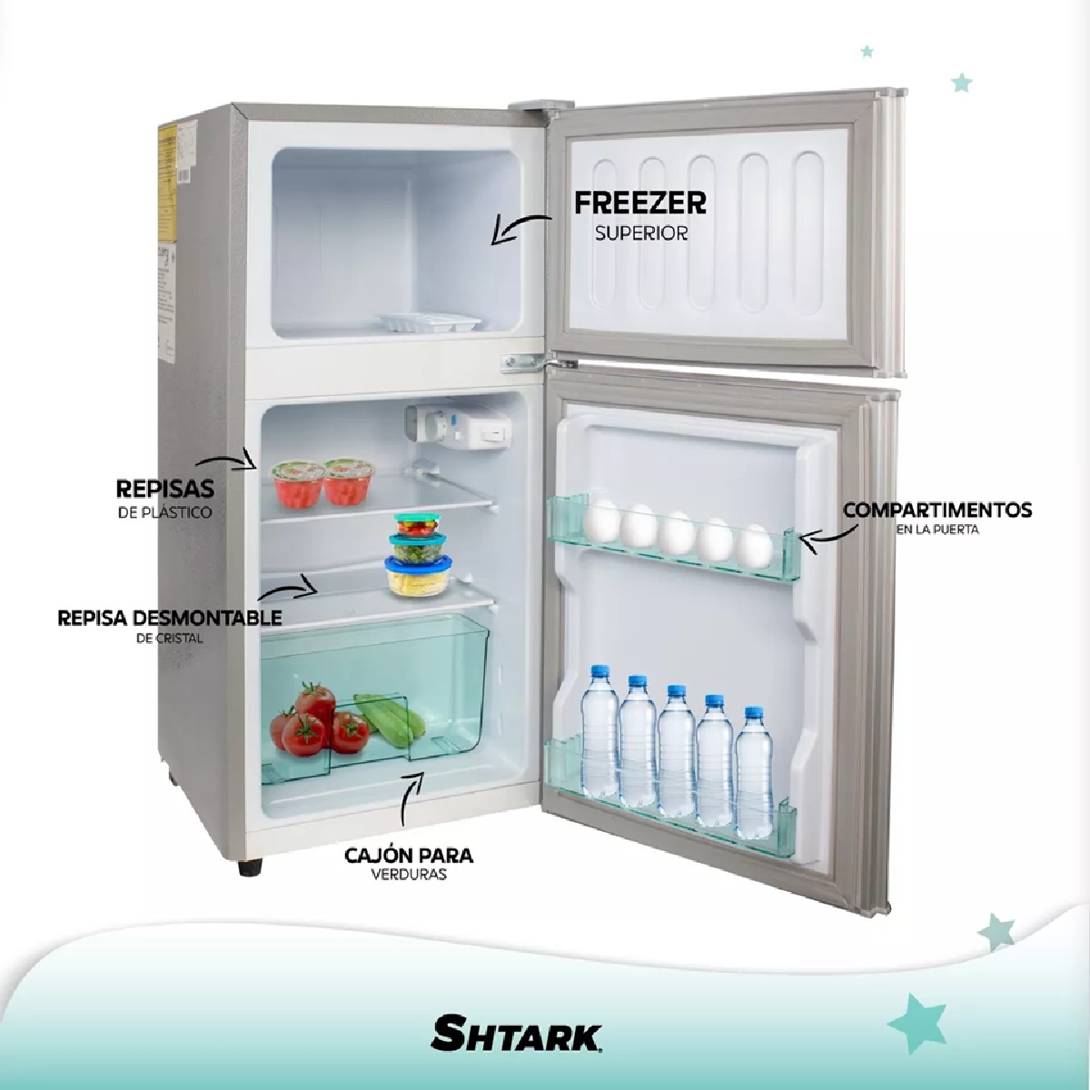 Foto 5 pulgar | Frigobar Refrigerador Con Freezer 86l 2 Puertas 3 Pies Plata