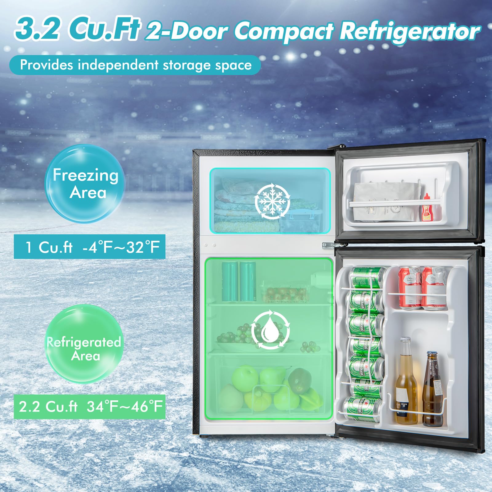 Foto 5 pulgar | Refrigerador Compacto Costway De 3.2 Pies Cúbicos Frigorífico-congelador Negro - Venta Internacional.