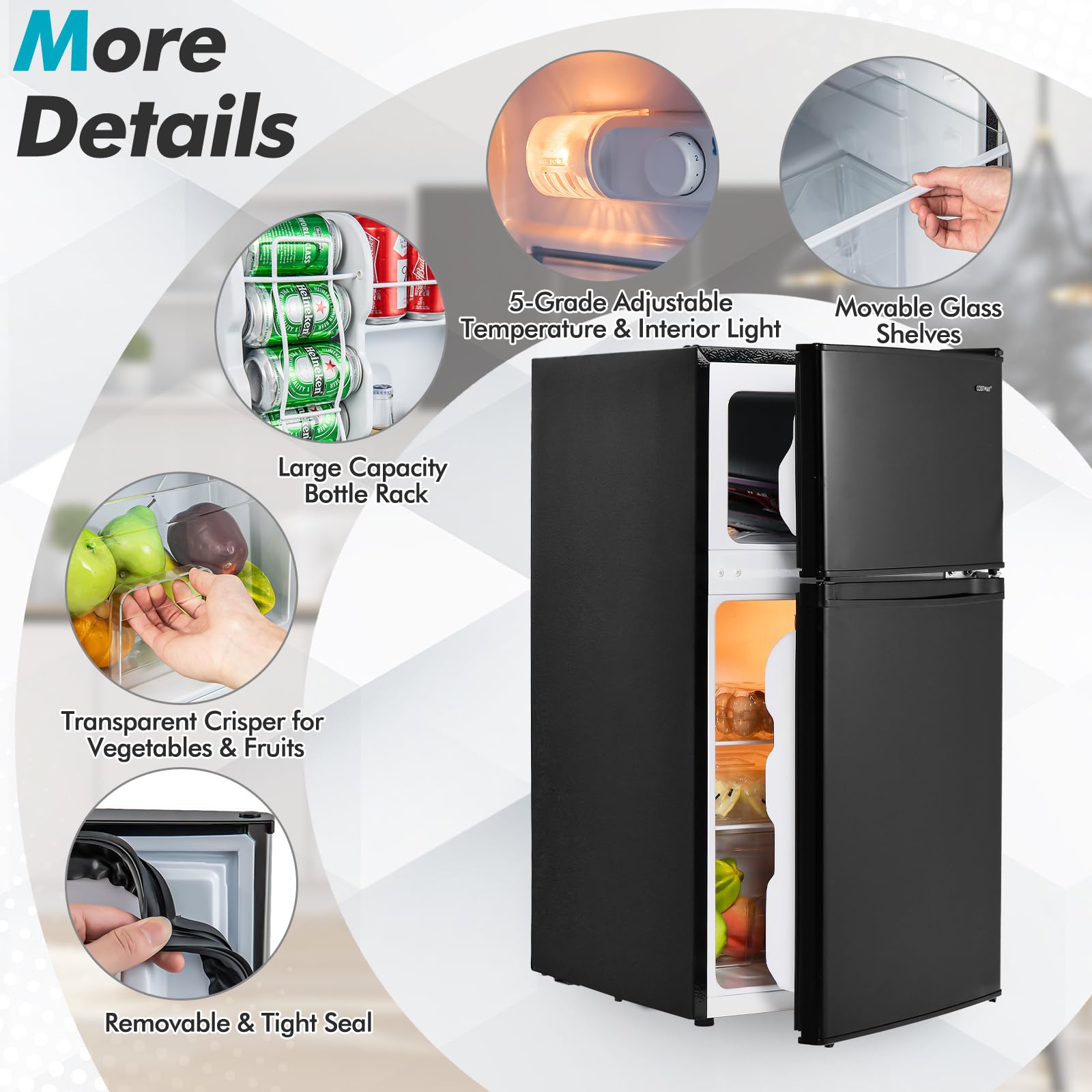 Foto 8 pulgar | Refrigerador Compacto Costway De 3.2 Pies Cúbicos Frigorífico-congelador Negro - Venta Internacional.