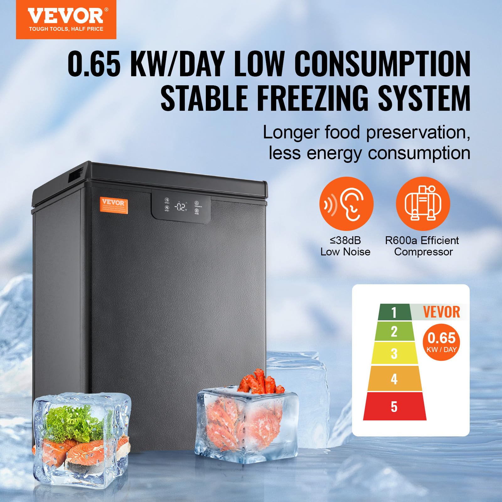 Foto 2 | Congelador Horizontal Vevor 63 L Compact De 2.22 Pies Cúbicos Con 2 Cestas, Color Negro - Venta Internacional.