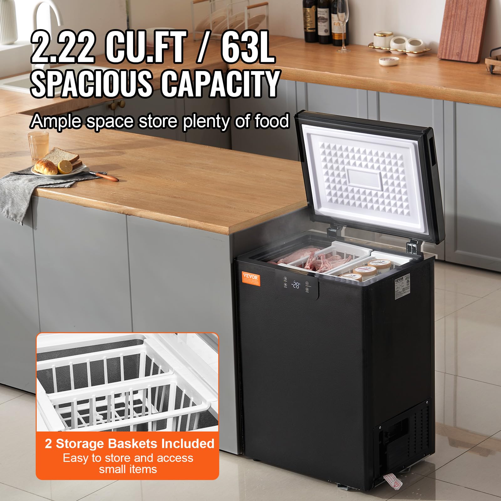 Foto 4 pulgar | Congelador Horizontal Vevor 63 L Compact De 2.22 Pies Cúbicos Con 2 Cestas, Color Negro - Venta Internacional.
